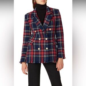 BlankNYC Prep School Tweed Tartan Plaid Double Breasted Blazer, XL